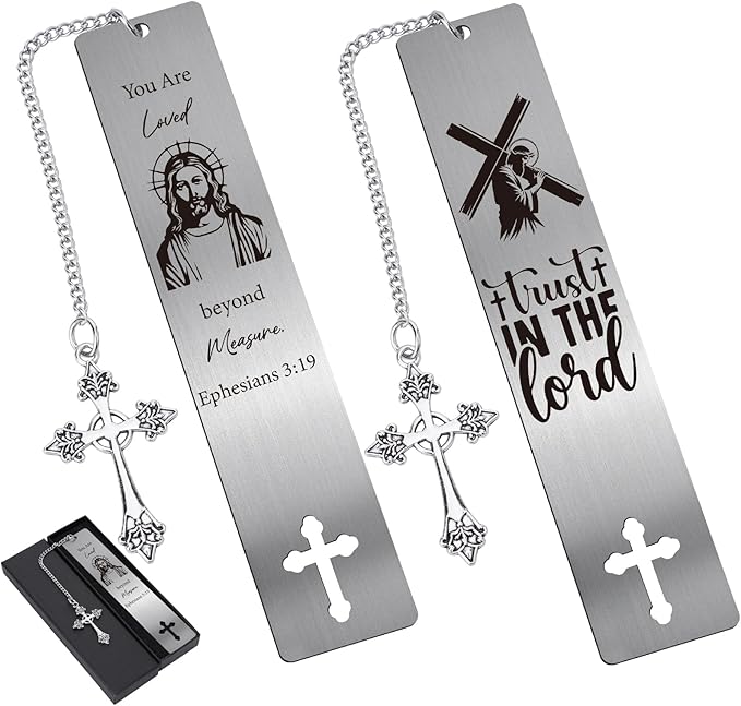 Jesus Christian Metal Bookmark - 2 PCs Bible Verse Bookmarks for Reading Women Men Religious Scripture Gifts Trust in The Loid Book Marks Cross for Book Lovers Readers Christmas Birthday