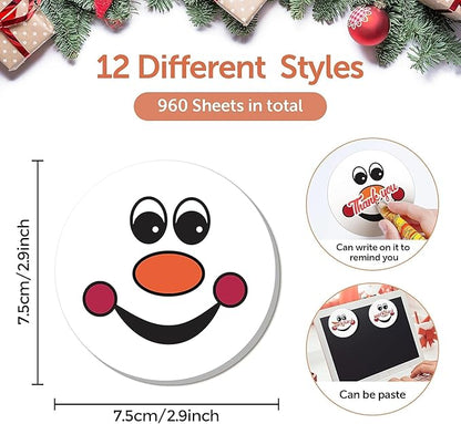 48Pcs Christmas Snowman Face Sticky Notes Cute Snowman Expression Memo Notes Self-Adhesive Winter Memo Notes for Christmas Winter School Office Home Supplies Student Teacher Present 12 Styles