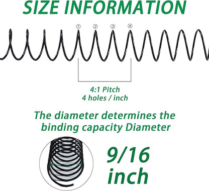 Rayson 14.3mm Spiral Wire Coil for Binding, 4:1 Pitch, 48-Loops, 9/16" Metal Coil Comb Binding 115 Sheets Capacity, Black Color & Pack of 100
