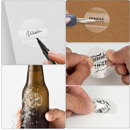 Transparent Thermal Labels Round 2 Inch Self Adhesive Circle Clear Printer Stickers Vinyl Waterproof Roll Decals Name Tag for Address Design DIY Logo Business 300 PCS