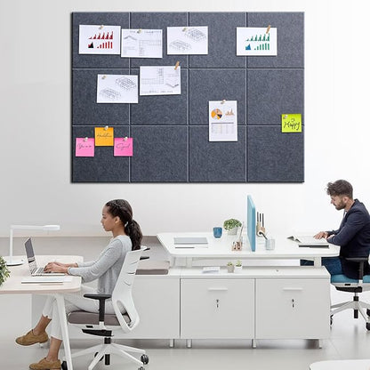 Large Cork Bulletin Board - 48" x 36" Cork Board for Walls - 12 Pack Felt Wall Tiles with Safe Removable Adhesive Tabs - Bulletinboard for Office & School & Home Decor - Drak Grey