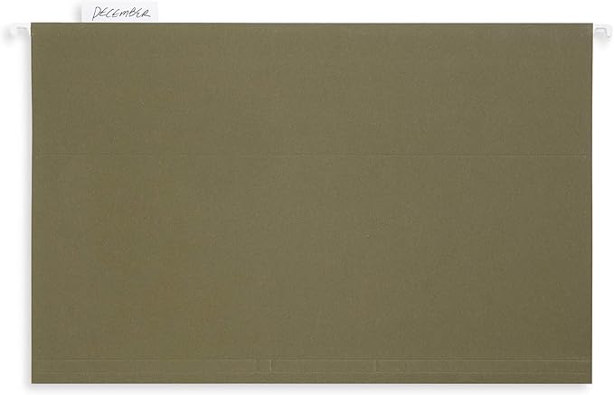 25 Blue Summit Supplies Legal Size Hanging File Folders – Standard Green Hanging File Folders Legal Size, Durable 12pt Paper with Plastic Tab and Paper Inserts Included