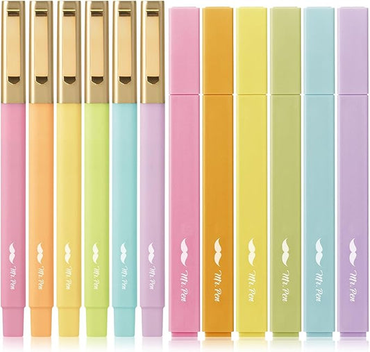 Mr. Pen Aesthetic Highlighter Pens - 12 Pack, Pastel Color No Bleed, Black Ink Bible Pens for Bibles