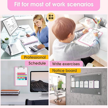 Plastic Clipboards 2 Pack, A4 Pink Clip Board 8.5x11 for Classroom, Students, Kid, Woman, Size 9" x 12.5" with Low Profile Clip, Office & School Supply