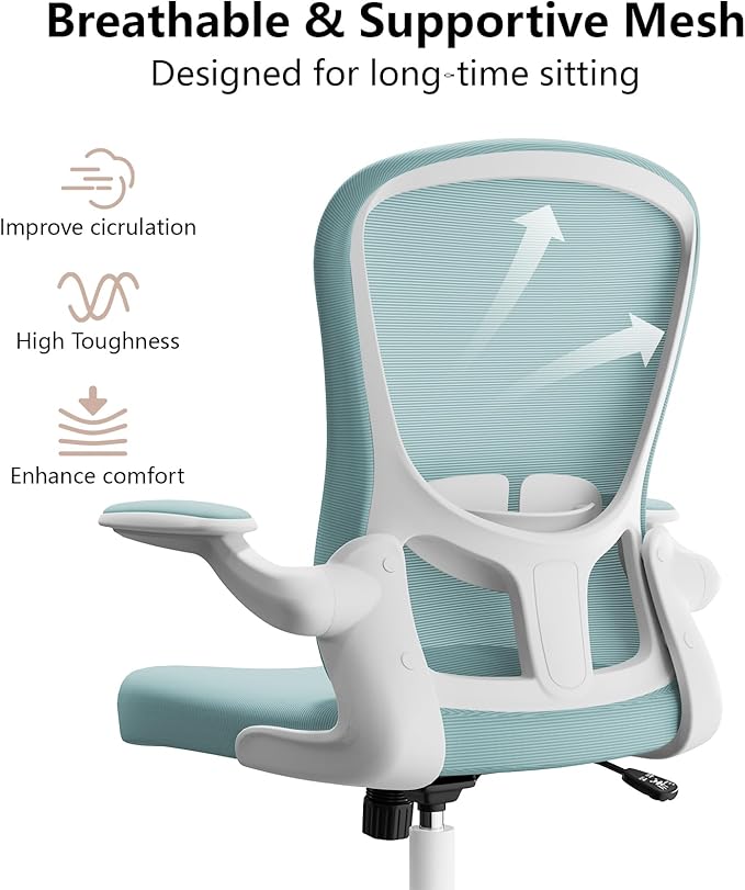 Ergonomic Office Chair, Comfort Swivel Home Office Task Chair, Breathable Mesh Desk Chair, Lumbar Support Computer Chair with Flip-up Arms and Adjustable Height