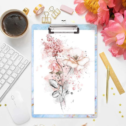 Clipboard, Decorative Marble Clipboard, Designed Clipboard, WAVEYU Cute Hardboard Office Clipboard with Low Profile Clip for Students Classroom School and Office Use, Blue (12.5"x9")