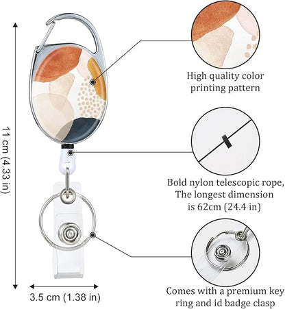 Badge Reels Retractable，Double Sided Color Print Pattern Retractable Badge Holders，with Retractable Keychain, Badge Clip and Key Ring，Durable Nylon Retractable Rope