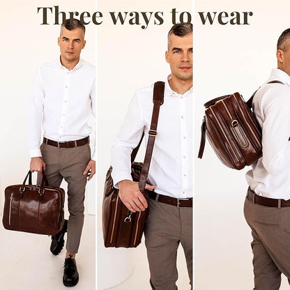 Time Resistance Leather Laptop Briefcase - Full Grain Leather Computer Bag for Men and Women