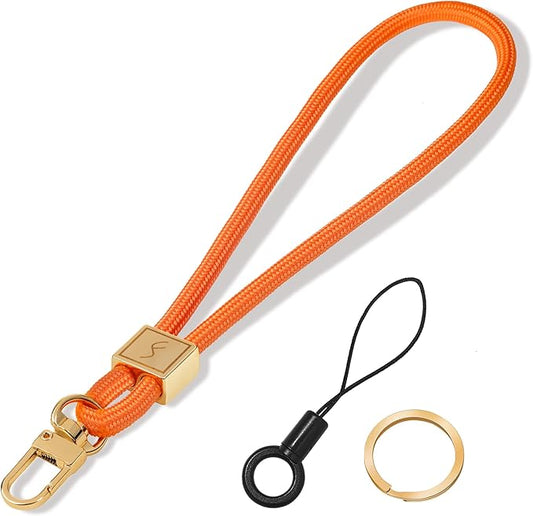 Fishent Keychain Wristlet lanyard, Cute Key Chain Holder, Upgraded Woven Wrist Lanyard for Keys, Wristlet Strap Keychain for Women Men Car Keys ID Badges Card Wallet Phone (Orange)