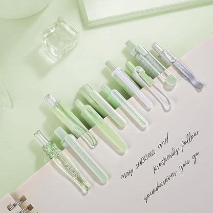 5 Count Pastel Gel Ink Pen Set,Cute Note Taking 0.5mm Fine Point Retractable 5 Count Black Ink Pens for Writing, Journaling, School, Office (Light Green Clear)