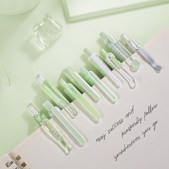 10 Count Pastel Gel Ink Pen Set,Cute Note Taking 0.5mm Fine Point Retractable 10 Count Black Ink Pens with for Writing, Journaling, School, Office (Green)