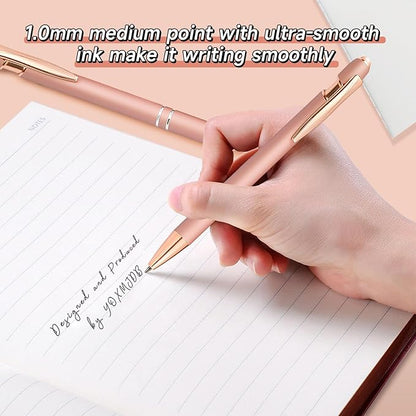 Ballpoint Pens, 6 Pack Rose Gold Metal Pens Black Ink Pens, 1.0mm Medium Point Stylus Pens for Touch Screens, Cute Pens Teacher Gifts Office Supplies for Women (6 Pcs Rose Gold, No Words)