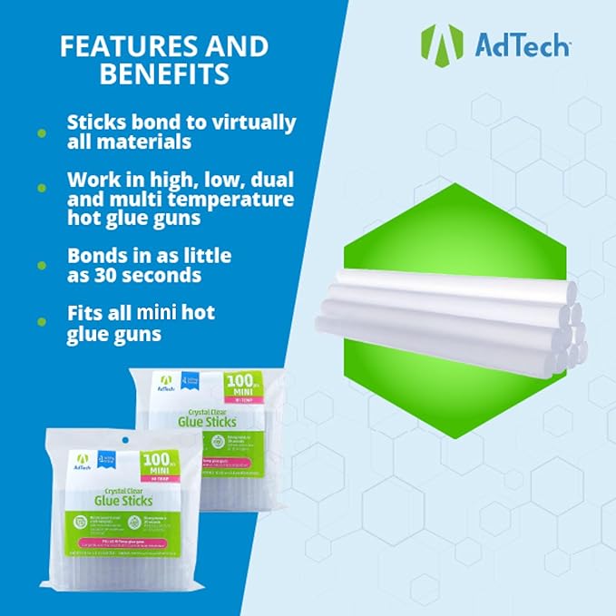 Adtech W229-34ZIP100 Mini Hot Glue Sticks, 100 pack, Clear 100 Count