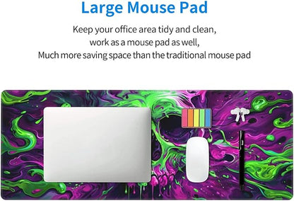 Gaming Mouse Pad Desk Pad,Extended Big Mouse Pad,31.5x11.8 Inch Long Computer Keyboard Mouse Mat Mousepad with 3mm Non-Slip Base and Stitched Edge for Gaming and Office… (Watercolor Skull 2)