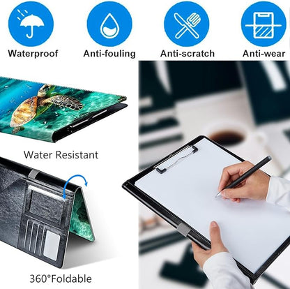 Sea Turtle Padfolio Folder with Clipboard,Portfolios Organizer Clipboards with Storage Clipboard Writing Pad PU Leather Conference Document Organizer with Business Card Holder