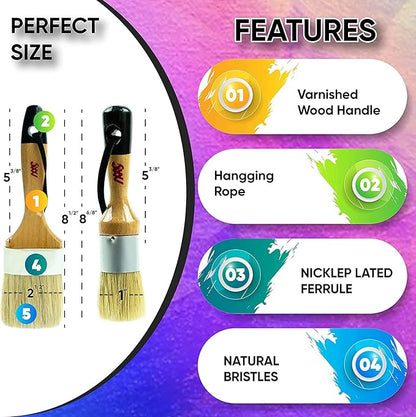 Chalk Paint Brushes Set, Pack of 2 Wax Brush - 2.5 Inches Large, Natural Bristles, Perfect for Furniture Painting, Stencils, Waxing - No Shedding, Superior Paint Pick-Up & Release (2)
