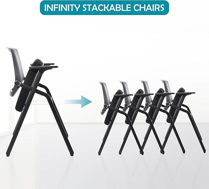 Conference Room Chairs, Folding Office Desk Chair with Lumbar Support and Sliding Armrest, Stackable Office Guest Chairs & Reception Chairs(8 Pack)