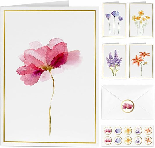 Blank Cards, 30 Pack Blank Greet Cards, Elegant Gold Foil Blank Note Cards with Envelopes, Blank Greeting Cards, Perfect Stationary Set For All Occasions, 5 Assorted Floral Designs