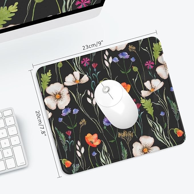 eulps Mouse Pad with Stitched Edge, Multiple Patterns Computer Mouse Pads with Non-Slip Rubber Base, Washable Cloth Mousepad, for Gaming, Laptop, PC (Wildflower Night)