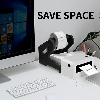 Guermok Thermal Shipping Label Holder for Rolls & Fan-Fold, Fragile Stickers for Shipping, Label Stand Desktop Printer Holder-Home Office Accessory-Sticker Dispenser for Holographic (Black)