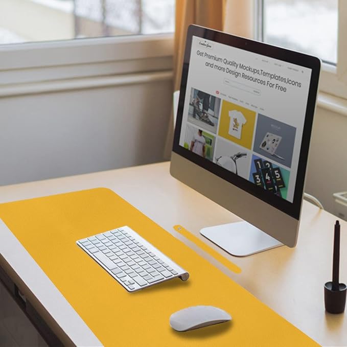 ‎Boutilon Leather Desk Pad 30" x14",Non-Slip Mouse Pad,Office Desk Mat,Waterprooft PU Leather Desk Blotter,Desk Pad Protector,Desk Writing Pad for Home Office Decor (M-Yellow)