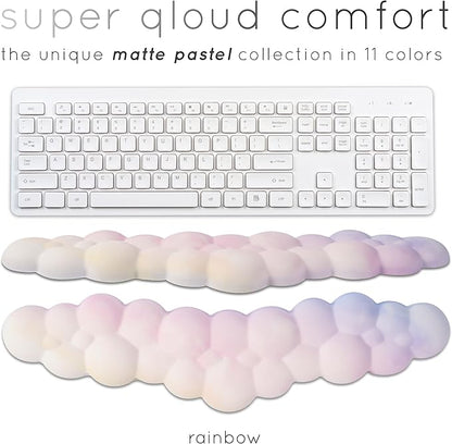 Qloud Cloud Wrist Rest Keyboard Wrist Rest for Computer Keyboard Pad, Cloud Keyboard Wrist Rest, Wrist Pad for Keyboard, Memory Foam, Non Slip Base, Comes with Mouse Pad - Rainbow
