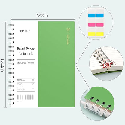 EMSHOI B5 Spiral Notebook College Ruled Lined Journal, Large 7.48" X 10.15", 300 Pages/150 Sheets, 100gsm Thick Paper, Waterproof Hardcover, for Office School Women Men Work Writing Notes-Green