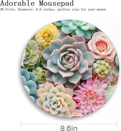 Gctriki Succulents Mouse Pad, Cute Small Mouse Pads for Desk, Botanical Round Travel Mousepad for Wireless Mouse Gaming Work, Comfortable Computer Mouse Mat for Laptop, Home Office Desk Accessories