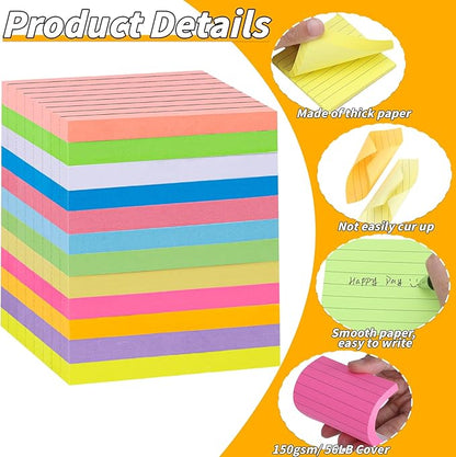 60 PCS Lined Sticky Notes 3x3In Colorful Sticky Notes 75 Sheets/Pad 12 Colors,Bright Ruled Post Stickies Multicolor Memo Note Pads for Teacher Student School Office Meeting Blank Desk Pads,4500 Sheets