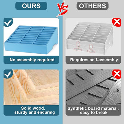 Wooden 30-Grid Cell Phones Storage Box Desktop Mobile Phone Holder Organizer for Office School Classroom (30-Grid Blue)