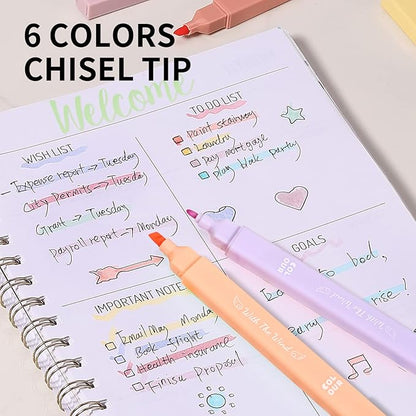 Aesthetic Cute Pastel Highlighters Set, 6 count, Mild Assorted Colors Candy Highlighters, Chisel Tip，No Bleed Bible Marker Pen, Study Journaling School Supplies Planner