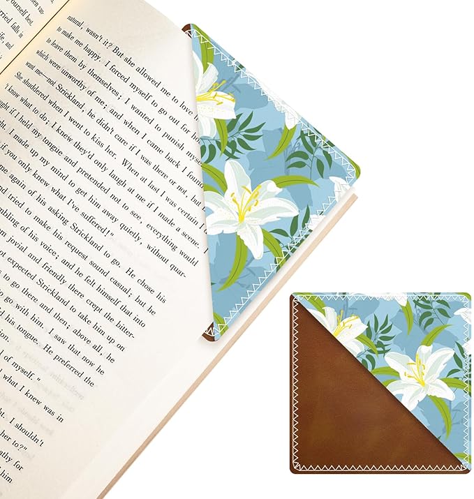 Personalized Leather Bookmarks, Fun & Cute Book Accessories for Reading Lovers, Unbreakable Page Markers for Women Men Girls Boys Student Teacher Kids Retirement Birthday Gifts (White Lily)