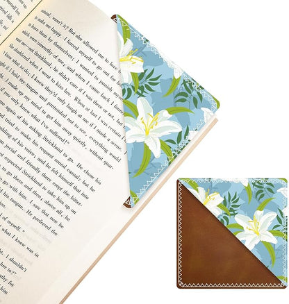 Personalized Leather Bookmarks, Fun & Cute Book Accessories for Reading Lovers, Unbreakable Page Markers for Women Men Girls Boys Student Teacher Kids Retirement Birthday Gifts (White Lily)
