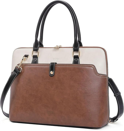 CLUCI Leather Briefcase for Women 15.6 Inch Laptop Business Vintage Slim Ladies Shoulder Bag