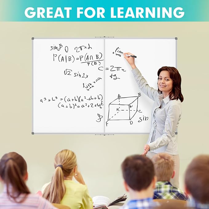 JILoffice Magnetic Foldable White Board 48 x 36 Inches, Dry Erase Whiteboard, Silver Aluminum Frame with 2 Detachable Marker Tray Wall Mounted Board for Office Home and School