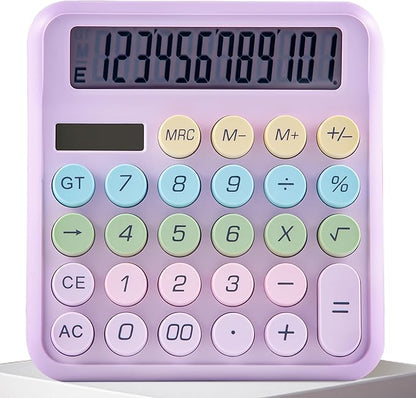 Golcellia Calculators Desktop, Purple Mechanical Calculator, Cute Calculator 12 Digit Desk Basic Calculator Large Display, Dual Power Solar Battery, Office Home School Supplies for Adults & Students