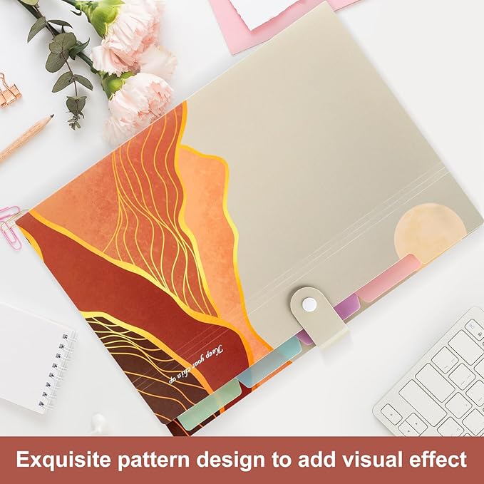 Ddaowanx Expanding File Folder, Letter A4 Size Accordion Plastic File Organizer, 5 Pocket Folders for Documents, Aesthetic Folder with Labels, Paper Organizer for School Office (Bohemian Printed 3)