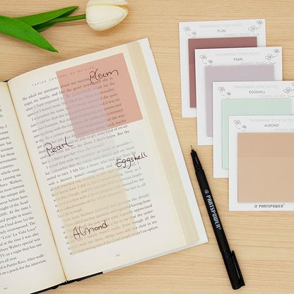 Pastel Transparent Sticky Notes, 4 Packs 3X3 Inch See Through Annotating Sticky Notes for Annotating, Bible Journaling Supplies, Office School Supplies