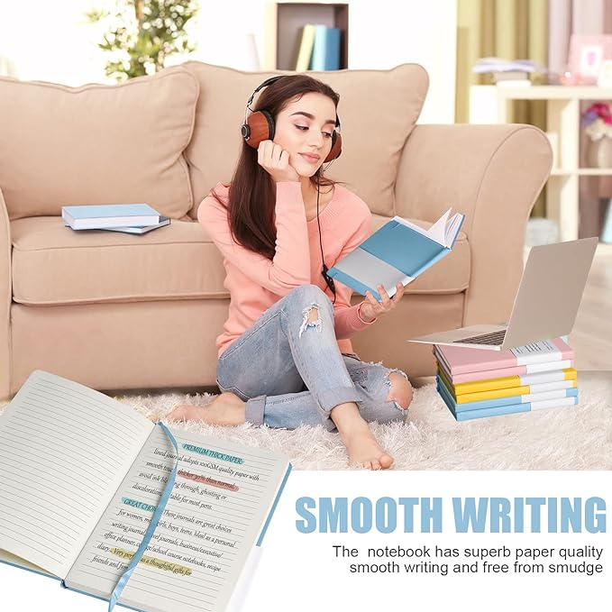 Lined Journal Notebook, 6Pack(sky blue), 160 Pages, Medium 5.7 inches x 8 inches - 100 gsm Thick Paper, Hardcover