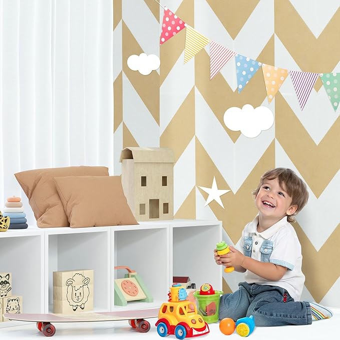 Smarpau 12 Pack Felt Cork Board Tiles 48"x36" Large Cork Board with Safe Removable Adhesive Tabs Cork Bulletin Board for Home Office Pin Board Tack Board Geometric Brown