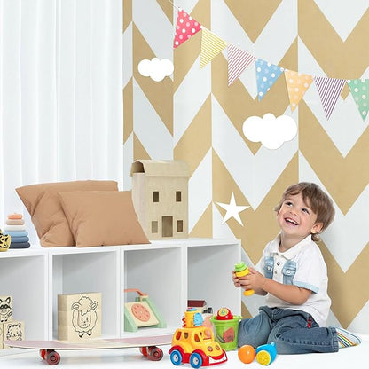 Smarpau 12 Pack Felt Cork Board Tiles 48"x36" Large Cork Board with Safe Removable Adhesive Tabs Cork Bulletin Board for Home Office Pin Board Tack Board Geometric Brown