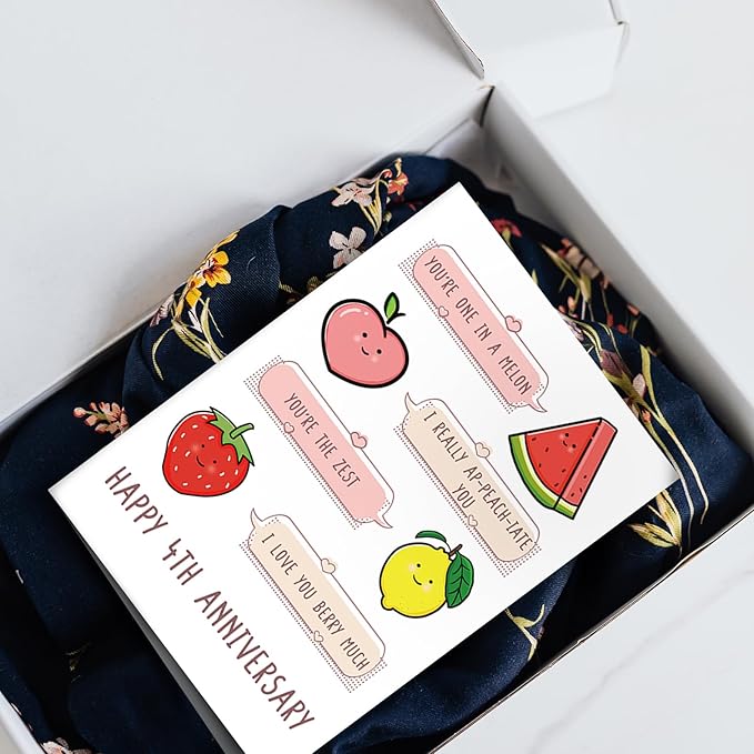 SuperShunhu Cute 4th Anniversary Card for Him & Her, Fruit Pun Anniversary Card Gift for Husband & Wife