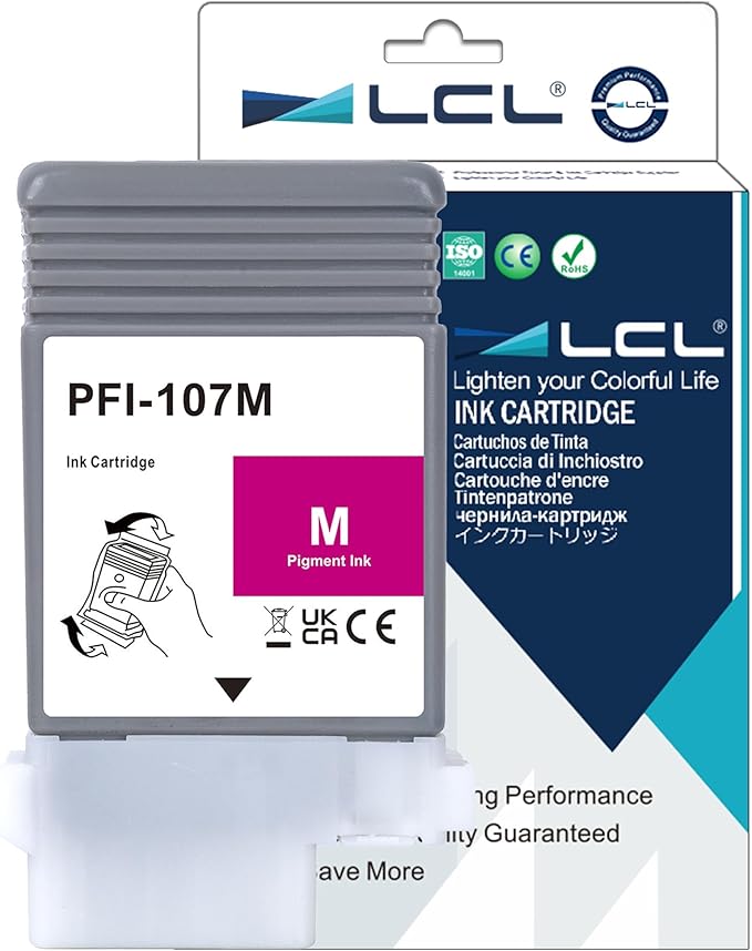 LCL PFI-107 Magenta 130-ml Ink Cartridge Replacement for Canon PFI-107 PFI-107M PFI107M for Canon ImagePROGRAF iPF670 iPF680 iPF685 iPF770 iPF780 iPF785 Printers (1-Pack)