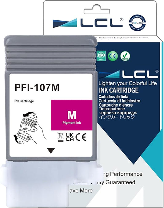 LCL PFI-107 Magenta 130-ml Ink Cartridge Replacement for Canon PFI-107 PFI-107M PFI107M for Canon ImagePROGRAF iPF670 iPF680 iPF685 iPF770 iPF780 iPF785 Printers (1-Pack)
