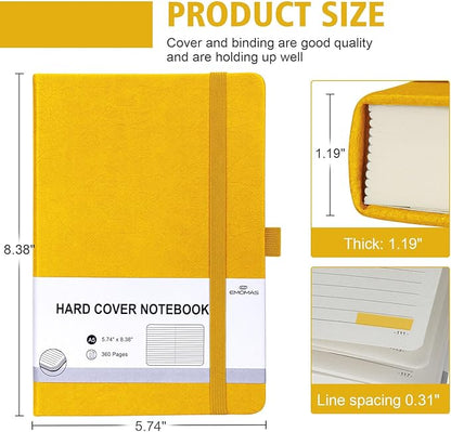 Lined Journal Notebook, 360 Numbered Pages(With page number), Thick Journal for Writing A5 College Ruled Notebook, 100gsm Lined Paper, Leather Hardcover, 5.75'' X 8.38''-1 Pack, Yellow