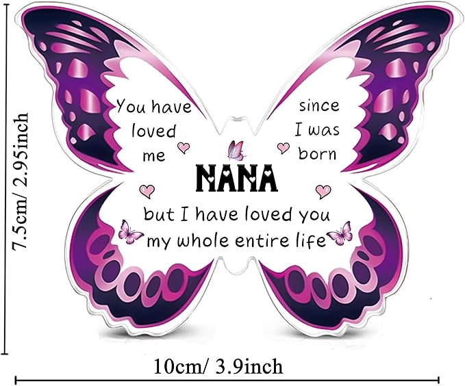 Nana Gifts for Women Acrylic Plaque Bookmark Set Birthday Gifts for Grandmother Personalised Butterfly Keepsake Bookmarker Mothers Day Christmas Nan Appreciate Gifts for Her from Kids