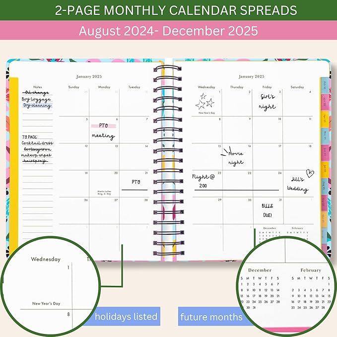 Kate Spade New York Medium Weekly and Monthly Planner August 2024 - December 2025, Hardcover Spiral Agenda, Daily Planner with Monthly Calendar, Stickers, & Pockets (Safari Floral)