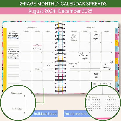 Kate Spade New York Medium Weekly and Monthly Planner August 2024 - December 2025, Hardcover Spiral Agenda, Daily Planner with Monthly Calendar, Stickers, & Pockets (Safari Floral)