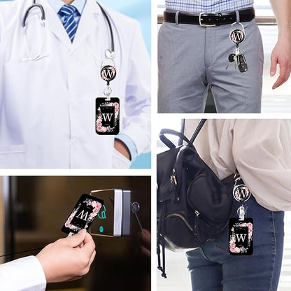 A-Z Badge Holder with Retractable Reel and Breakaway Lanyard Badge Clips Retractable Heavy Duty Badge Reel，Keychain，ID Holder with Breakaway Lanyard for School Nurse Office Teen W