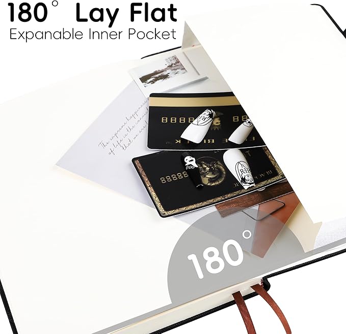 Lined Journal Notebook for Women Men, 192 Pages 100 GSM Thick Paper, Hardcover | Embossed Leather Journals for Writing, A5 College Ruled | Business, Work & School, 5.8"×8.5"(Black)